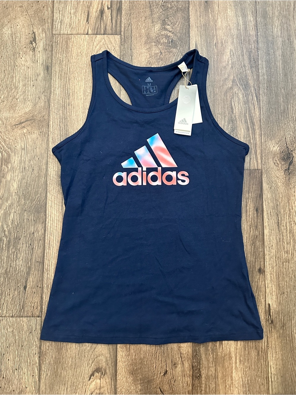 adidas Sporty Activewear Gym Cotton Tank Top Women’s Size M Navy Blue